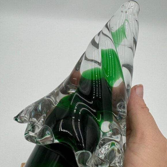 Glass Christmas Tree Paper Weight Clear Green Holiday - Picture 10 of 13